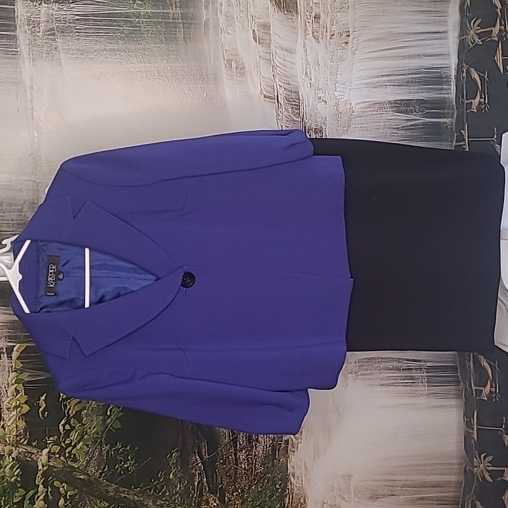 Kasper Womens 6 Petite black blue business suit coat jacket & matching skirt set
